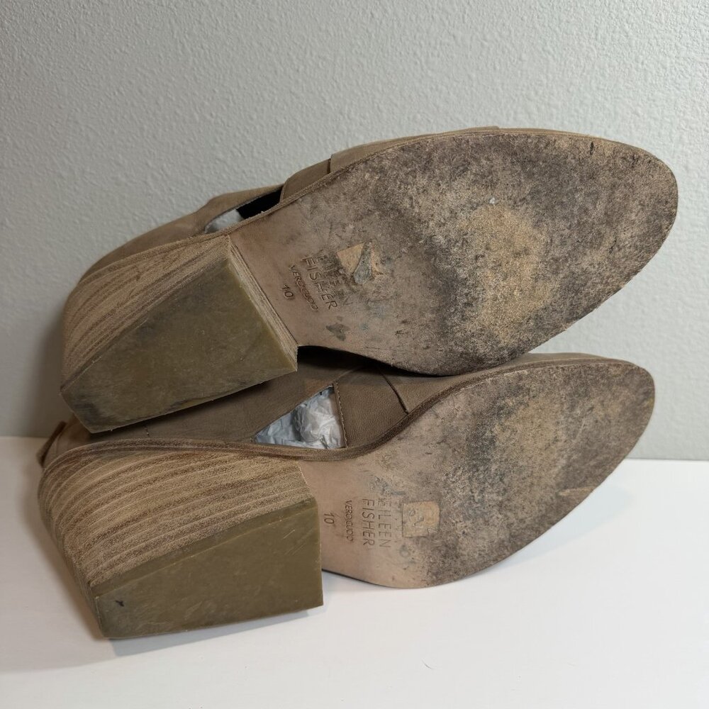 Eileen Fisher Jenkins Ankle Booties Size 10 Tan Nubuck Leather Minimalist Casual - Picture 9 of 11